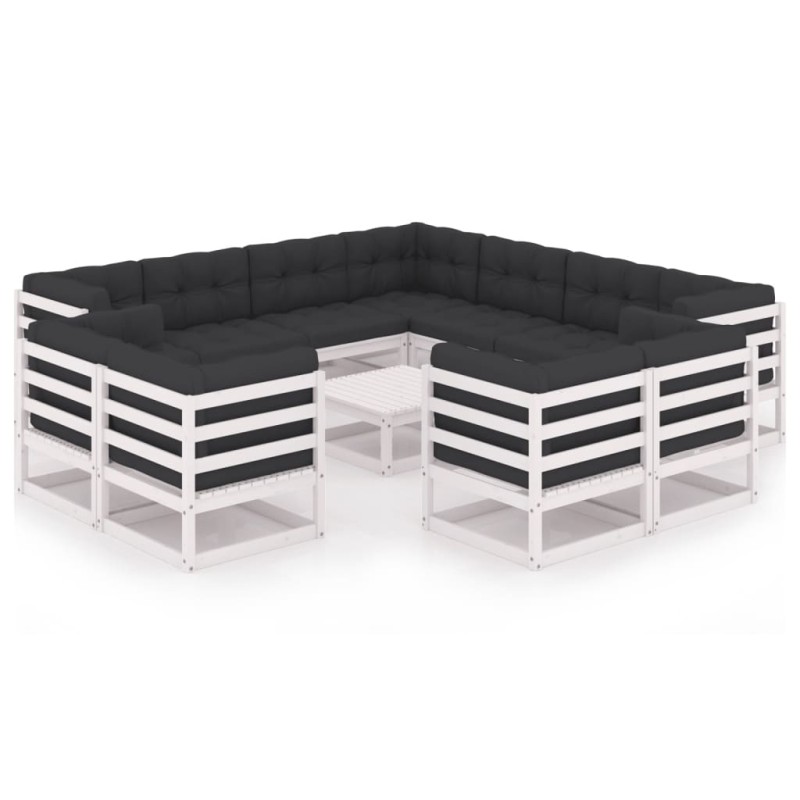 vidaXL Set de muebles de jardín 12 pzas con cojines madera pino blanco vidaXL Set de muebles de jardín 12 pzas con cojines madera pino blanco