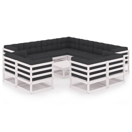 vidaXL Set de muebles de jardín 12 pzas con cojines madera pino blanco