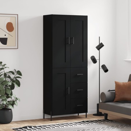 vidaXL Aparador alto madera contrachapada negro 69,5x34x180 cm