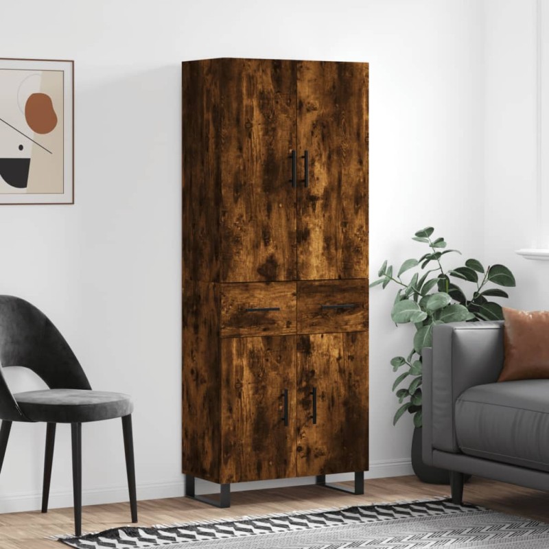vidaXL Aparador alto madera contrachapada roble ahumado 69,5x34x180 cm