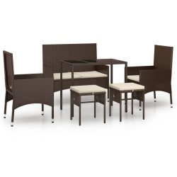 vidaXL Set muebles de jardín 6 piezas y cojines ratán sintético marrón