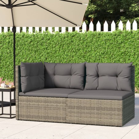 vidaXL Set de muebles de jardín 2 pzas cojines ratán sintético gris