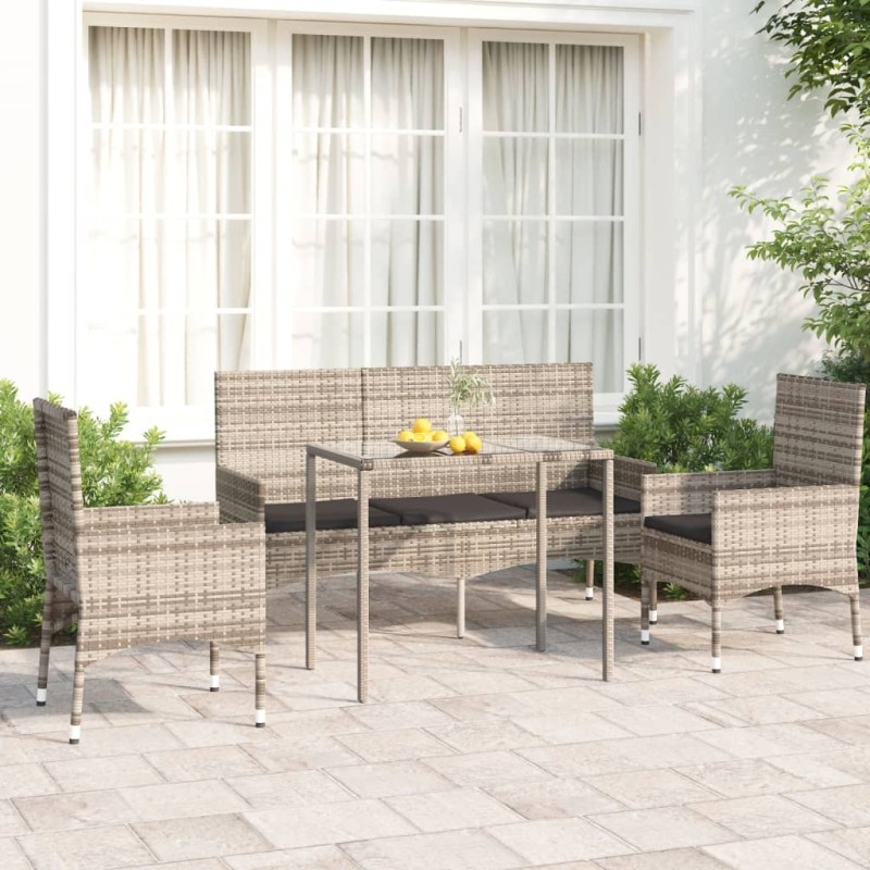 vidaXL Set de muebles de jardín 4 pzas y cojines ratán sintético gris vidaXL Set de muebles de jardín 4 pzas y cojines ratán sintético gris