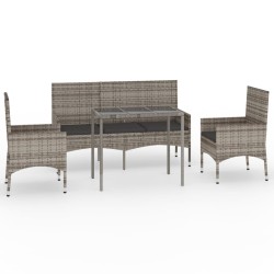 vidaXL Set de muebles de jardín 4 pzas y cojines ratán sintético gris