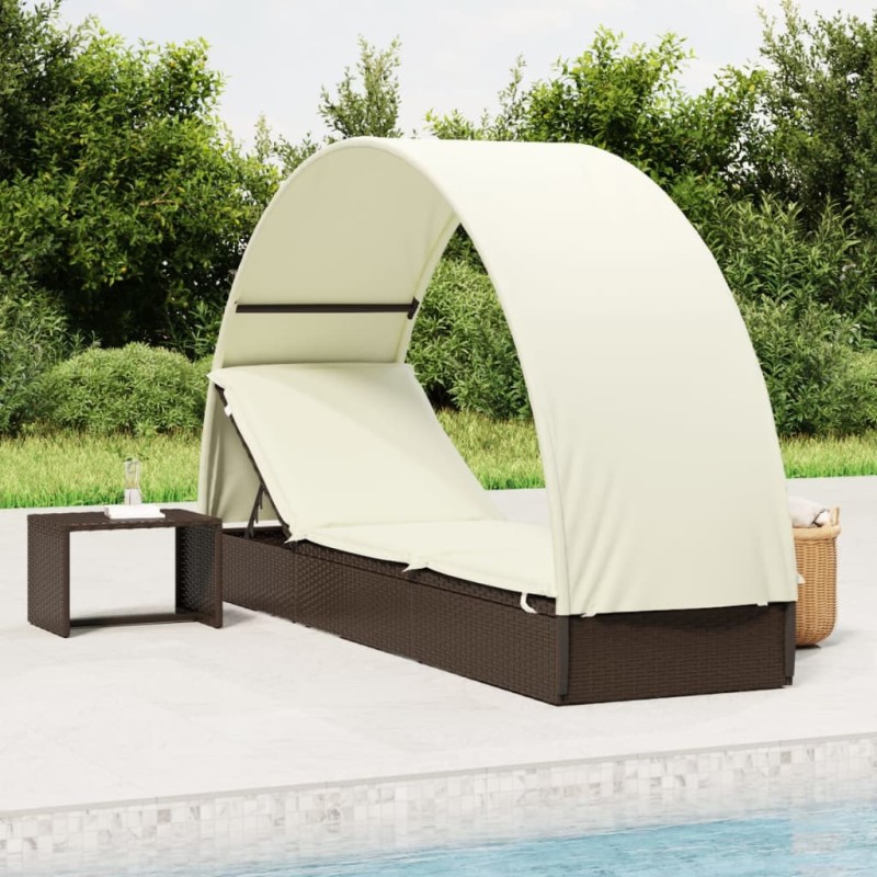 vidaXL Tumbona con toldo redondo ratán sintético marrón 211x57x140cm vidaXL Tumbona con toldo redondo ratán sintético marrón 211x57x140cm