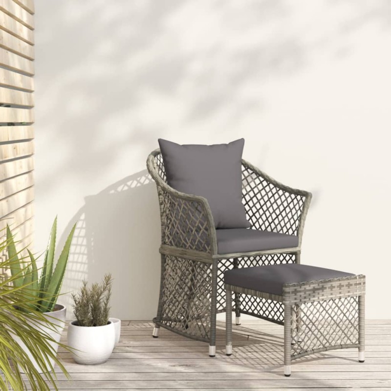 vidaXL Set de muebles de jardín 2 pzas cojines ratán sintético gris vidaXL Set de muebles de jardín 2 pzas cojines ratán sintético gris