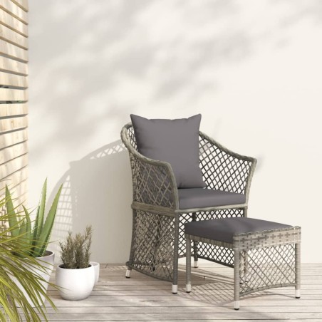 vidaXL Set de muebles de jardín 2 pzas cojines ratán sintético gris