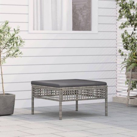 vidaXL Taburete de jardín con cojín ratán sintético gris