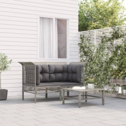 vidaXL Sofás de esquina jardín con cojines 2 uds ratán sintético gris
