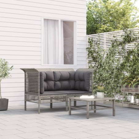 vidaXL Sofás de esquina jardín con cojines 2 uds ratán sintético gris