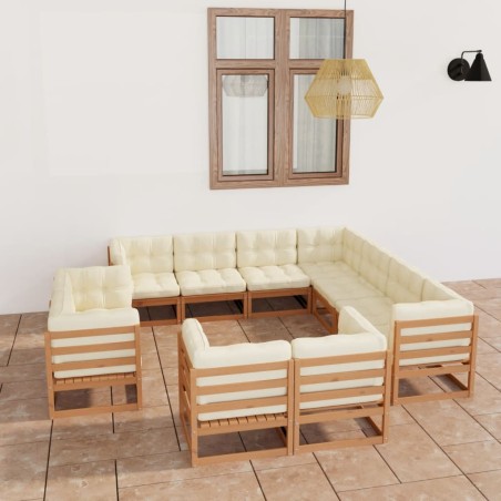 vidaXL Set de muebles de jardín 11 pzs cojines madera pino marrón miel