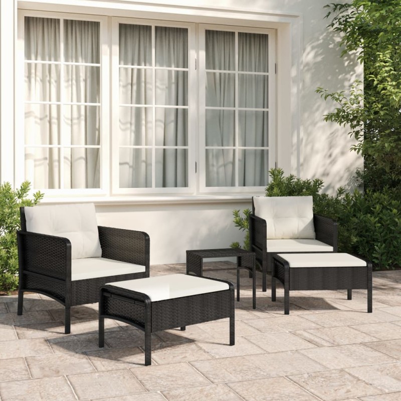 vidaXL Set de muebles de jardín 5 pzas y cojines ratán sintético negro vidaXL Set de muebles de jardín 5 pzas y cojines ratán sintético negro