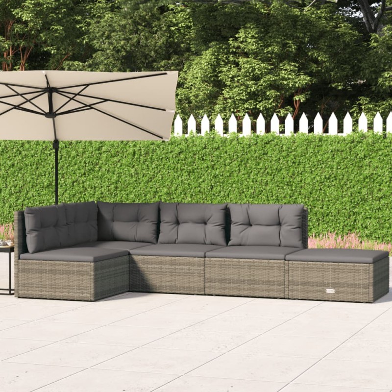 vidaXL Set de muebles de jardín 5 pzas y cojines ratán sintético gris vidaXL Set de muebles de jardín 5 pzas y cojines ratán sintético gris