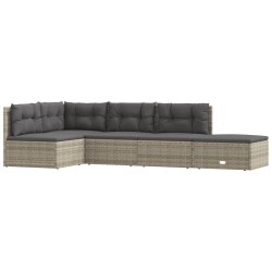 vidaXL Set de muebles de jardín 5 pzas y cojines ratán sintético gris