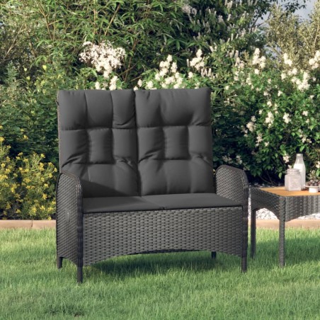 vidaXL Banco de jardín reclinable con cojines ratán PE negro 107 cm