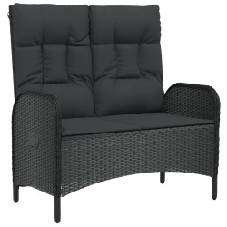 vidaXL Banco de jardín reclinable con cojines ratán PE negro 107 cm