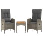 vidaXL Set de muebles de jardín 3 pzas y cojines ratán sintético gris