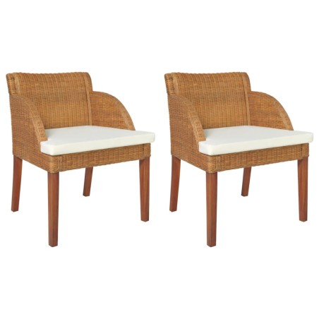vidaXL Sillas de comedor con cojines 2 uds ratán natural marrón claro