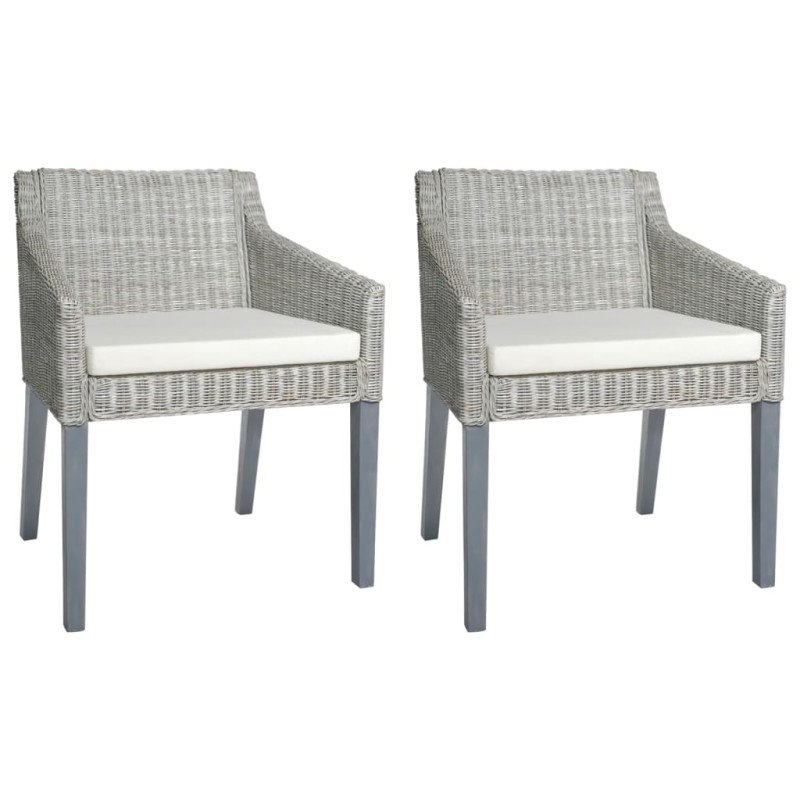 vidaXL Sillas de comedor con cojines 2 unidades ratán natural gris vidaXL Sillas de comedor con cojines 2 unidades ratán natural gris