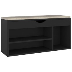 vidaXL Banco zapatero con cojín madera ingeniería negro 104x30x49 cm