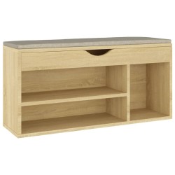 vidaXL Banco zapatero con cojín madera ingeniería sonoma 104x30x49 cm