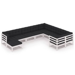 vidaXL Set de muebles de jardín 10 pzas con cojines madera pino blanco