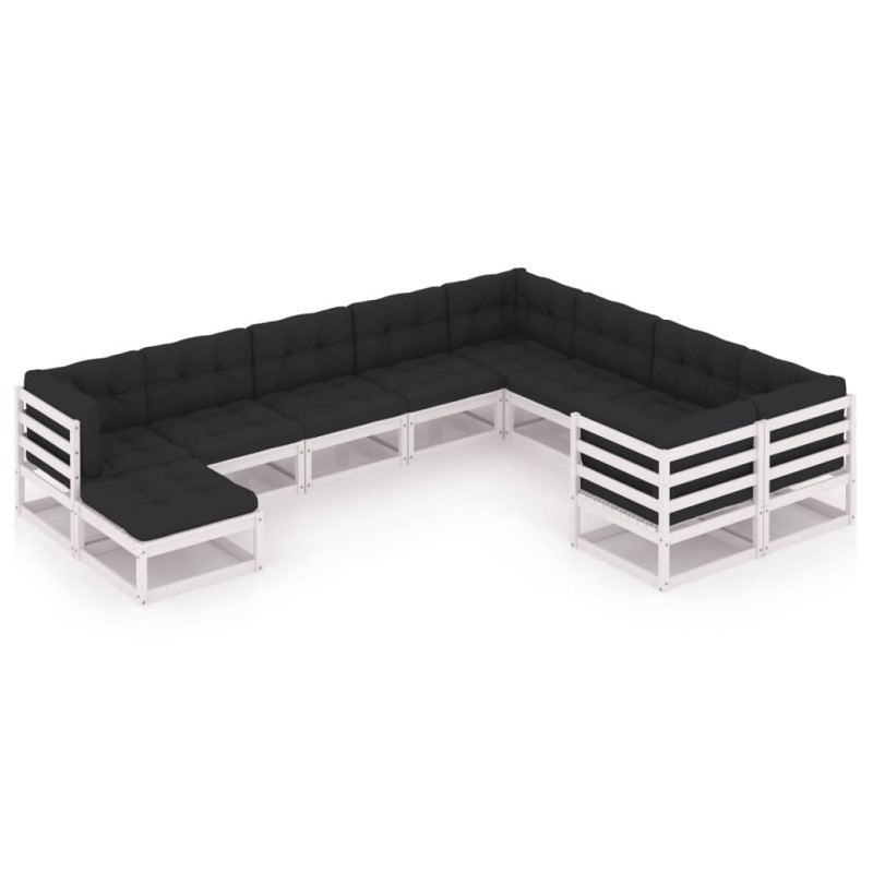 vidaXL Set de muebles de jardín 10 pzas con cojines madera pino blanco vidaXL Set de muebles de jardín 10 pzas con cojines madera pino blanco