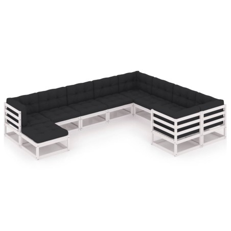 vidaXL Set de muebles de jardín 10 pzas con cojines madera pino blanco