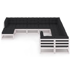 vidaXL Set de muebles de jardín 10 pzas con cojines madera pino blanco