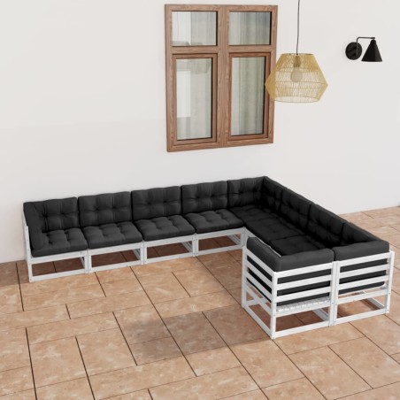 vidaXL Set de muebles de jardín 9 pzas con cojines madera pino blanco