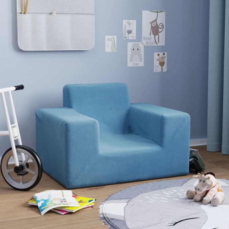 vidaXL Sofá para niños felpa suave azul vidaXL Sofá para niños felpa suave azul