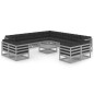 vidaXL Set de muebles de jardín 14 pzas con cojines madera pino gris vidaXL Set de muebles de jardín 14 pzas con cojines madera pino gris