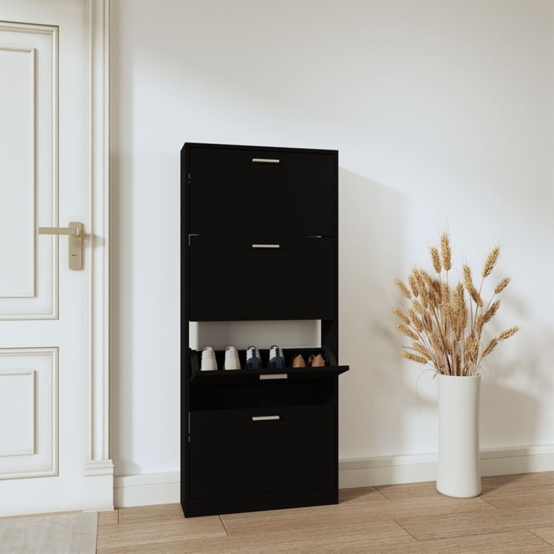 vidaXL Mueble zapatero madera contrachapada negro 59x17x150 cm vidaXL Mueble zapatero madera contrachapada negro 59x17x150 cm