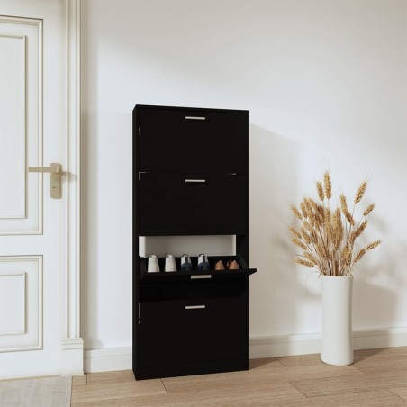vidaXL Mueble zapatero madera contrachapada negro 59x17x150 cm