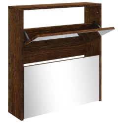 vidaXL Mueble zapatero con espejo 2 niveles roble ahumado 63x17x67 cm