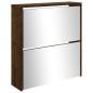vidaXL Mueble zapatero con espejo 2 niveles roble ahumado 63x17x67 cm vidaXL Mueble zapatero con espejo 2 niveles roble ahumado 63x17x67 cm