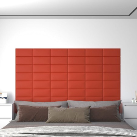 vidaXL Paneles de pared 12 uds cuero sintético rojo 30x15 cm 0,54 m²