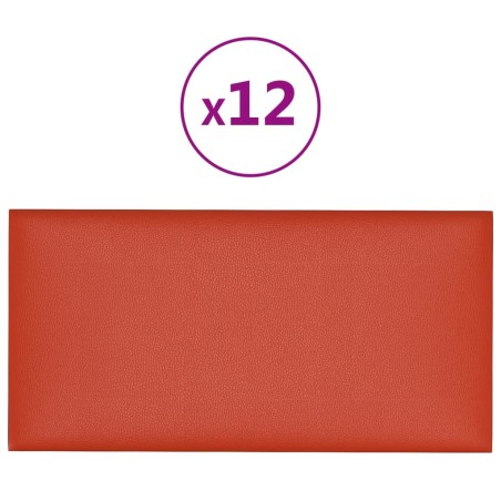 vidaXL Paneles de pared 12 uds cuero sintético rojo 30x15 cm 0,54 m²