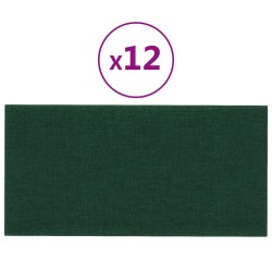 vidaXL Paneles de pared 12 uds tela verde oscuro 30x15 cm 0,54 m²