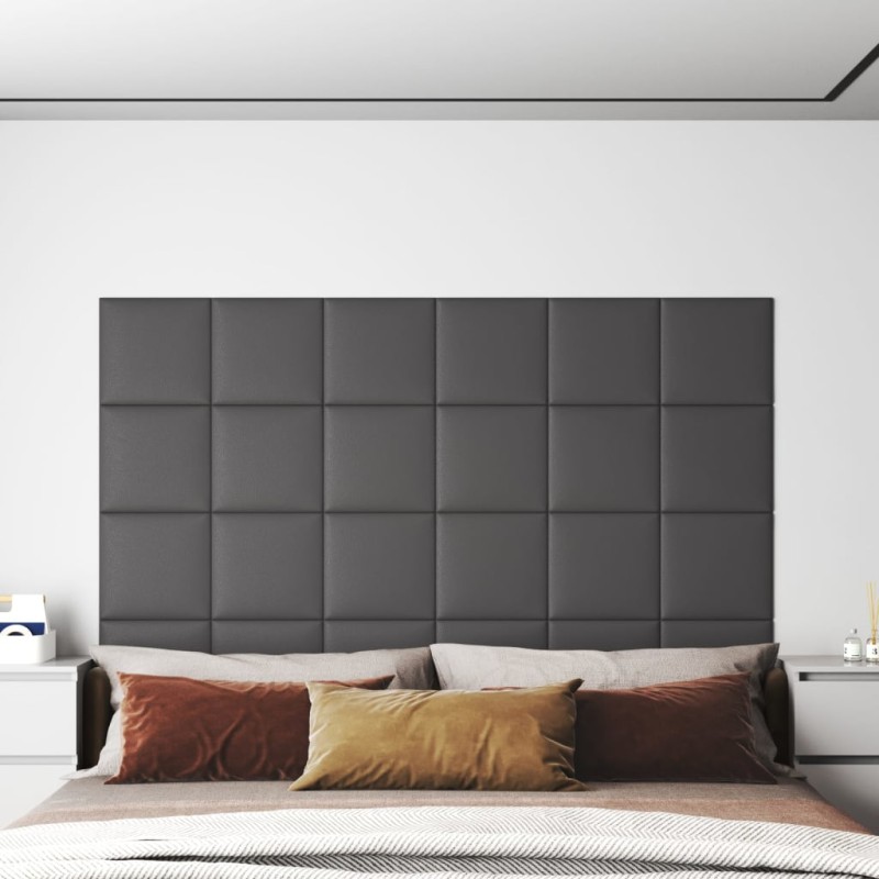 vidaXL Paneles de pared 12 uds cuero sintético gris 30x30 cm 1,08 m² vidaXL Paneles de pared 12 uds cuero sintético gris 30x30 cm 1,08 m²
