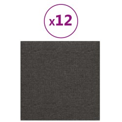vidaXL Paneles de pared 12 uds tela gris oscuro 30x30 cm 1,08 m²