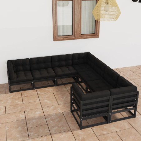 vidaXL Set de muebles de jardín 8 pzas con cojines madera pino negro