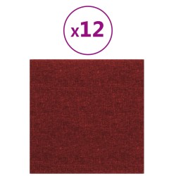 vidaXL Paneles de pared 12 uds tela rojo tinto 30x30 cm 1,08 m²