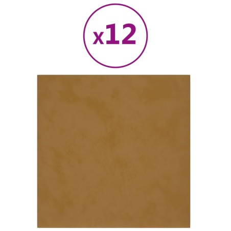 vidaXL Paneles de pared 12 uds terciopelo marrón 30x30 cm 1,08 m²
