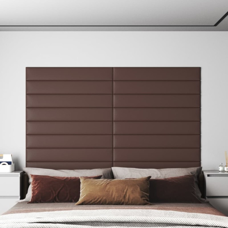 vidaXL Paneles de pared 12 uds cuero sintético marrón 90x15 cm 1,62 m² vidaXL Paneles de pared 12 uds cuero sintético marrón 90x15 cm 1,62 m²
