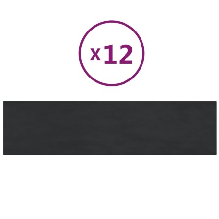vidaXL Paneles de pared 12 uds terciopelo negro 60x15 cm 1,08 m²