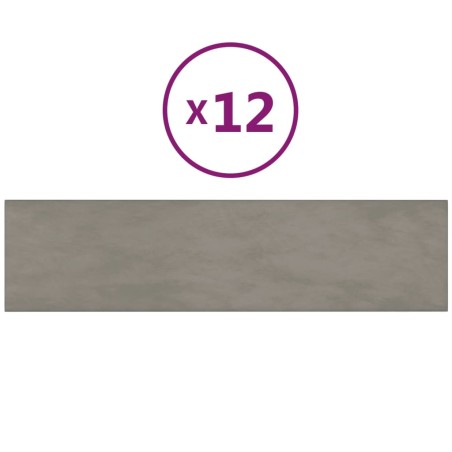 vidaXL Paneles de pared 12 uds terciopelo gris claro 60x15 cm 1,08 m²