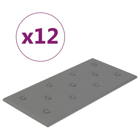 vidaXL Paneles de pared 12 uds cuero sintético gris 60x30 cm 2,16 m²