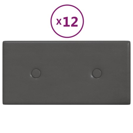 vidaXL Paneles de pared 12 uds cuero sintético gris 30x15 cm 0,54 m²