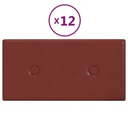 vidaXL Paneles pared 12 uds cuero sintético rojo tinto 30x15 cm 0,54m²